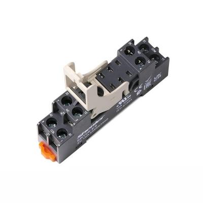 Цоколь SRT08-ES+SR20L, 10A(300V), с фиксатором, винтовой зажим, черный, на рейку DIN35/панель
