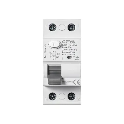 УЗО GYL9-2P-63A-30mA, 2P, 63A, 6 kA, 30mA, тип AC, 2M