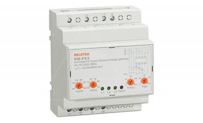 Реле выбора приоритетной фазы RM-PS3, 3NO+N, 16A, 220VAC, Umin(110…210V)/Umax(230…280V), 0.02…0.1s/1