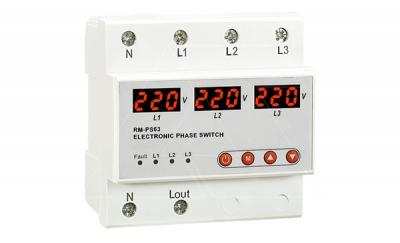 Реле выбора приоритетной фазы RM-PS63, 3NO+N, 63A, 220VAC, Umin(120…210V)/Umax(220…300V), 0.02…0.1s/