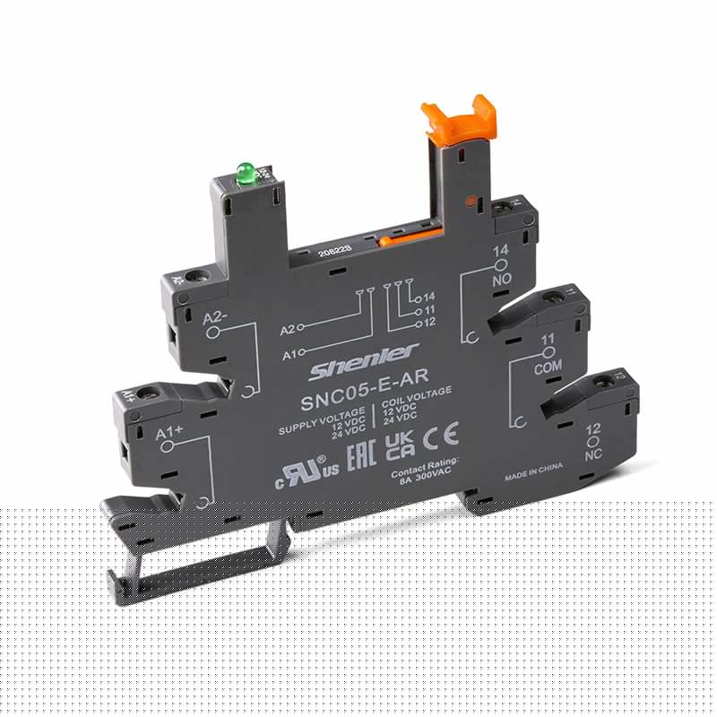 Цоколь SNC05-E-DL, 8A(300VAC), черный, 230VAC/DC, винтовой зажим, LED, W=6.2mm, на рейку DIN35